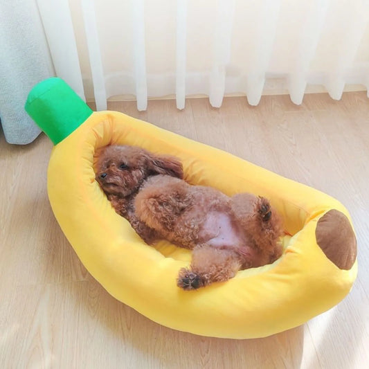 Bananenförmiges Hundebett - Atmungsaktiv & Plüsch für Kleine & Mittelgroße Hunde