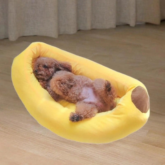 Bananenförmiges Hundebett - Weich & Waschbar mit Plüsch-Kissen